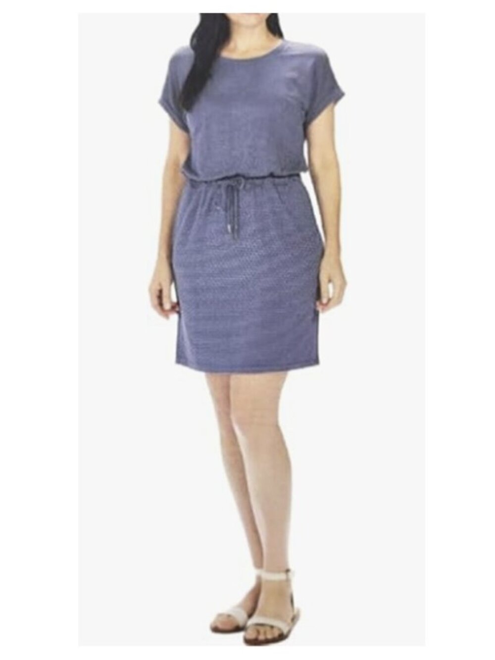 Hilary Radley New Women's Short Sleeve Stripe Drawstring Active Dress Blue Combo